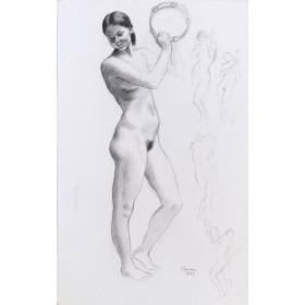 Femme nue jouant du tambourin