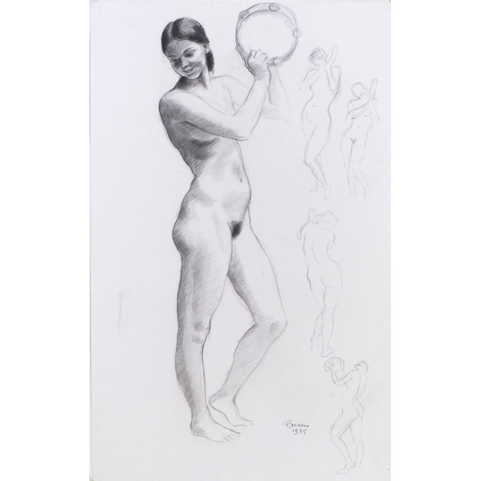 Femme nue jouant du tambourin