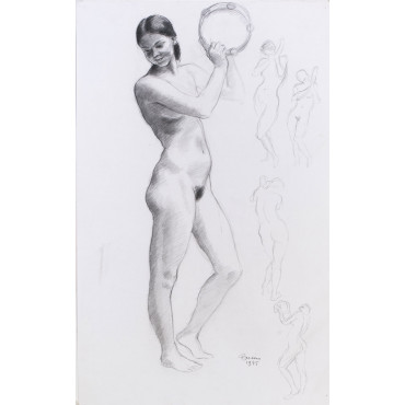 Femme nue jouant du tambourin