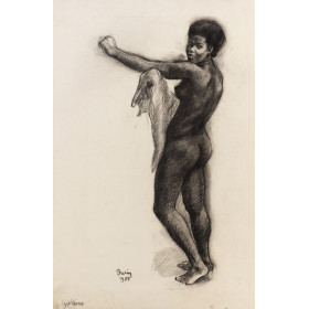 Femme noire nue trois-quart dos s'essuyant