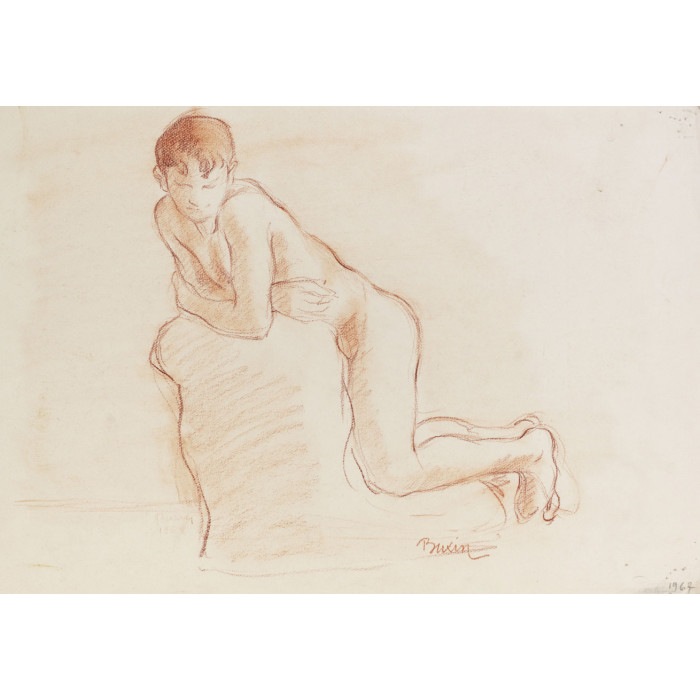 Homme nu, profil agenouillé