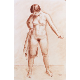 Femme nue de face s'essuyant