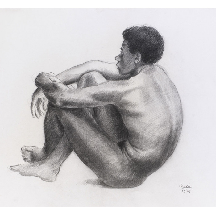 Homme nu assis, trois-quart dos