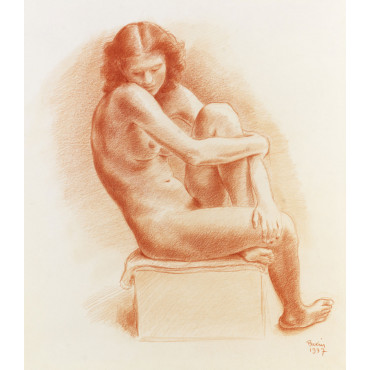 Femme nu de profil assis