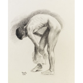 Homme nu de profil s'essuyant