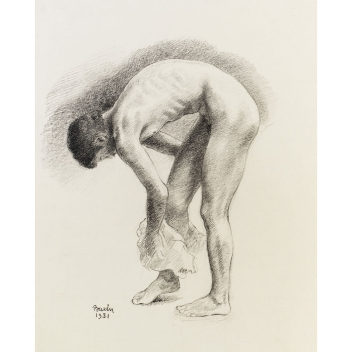 Homme nu de profil s'essuyant