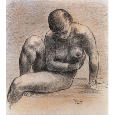 Femme nu de face assis