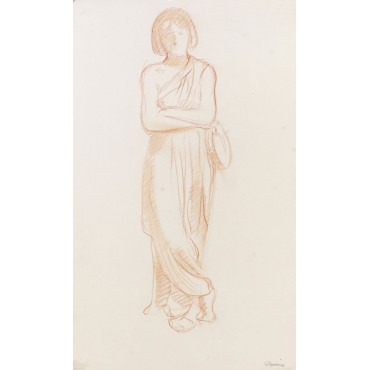 Adolescent fille drapé tenant un tambourin