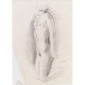 Femme nu de trois quart face agenouillé