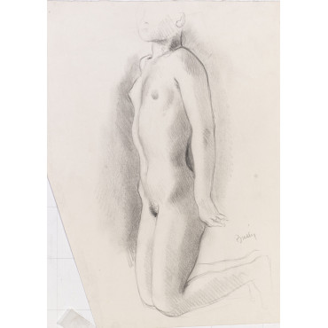 Femme nu de trois quart face agenouillé