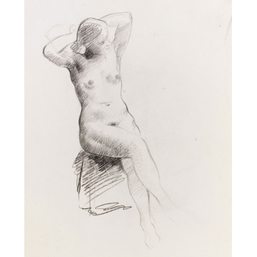 Femme nu de face assis se coiffant