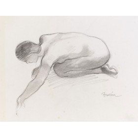 Femme nu de profil tendant sa main vers l'eau