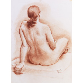 Femme nue assise de dos