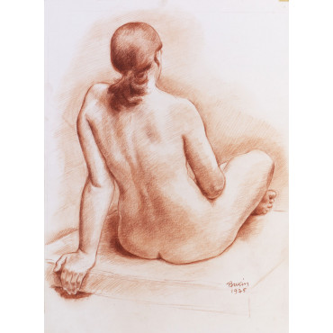 Femme nue assise de dos