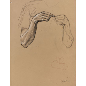 bras de femme tricotant