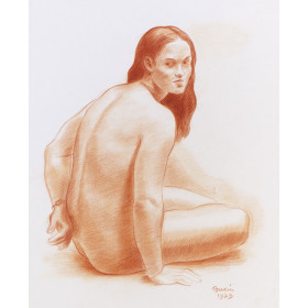 Femme nue assise de dos