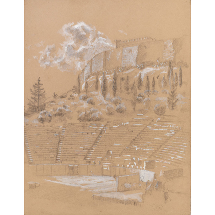 Paysage : façade nord muraille de L'Acropole théatre de Dionysos (Grèce)