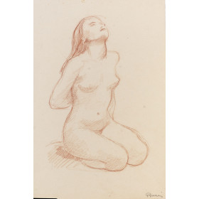 Femme nu de trois quart face agenouillé