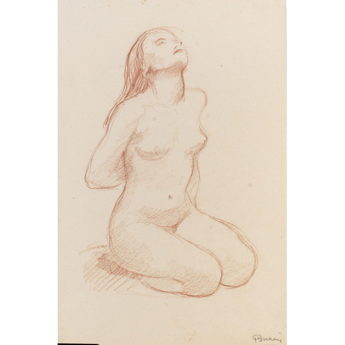 Femme nu de trois quart face agenouillé