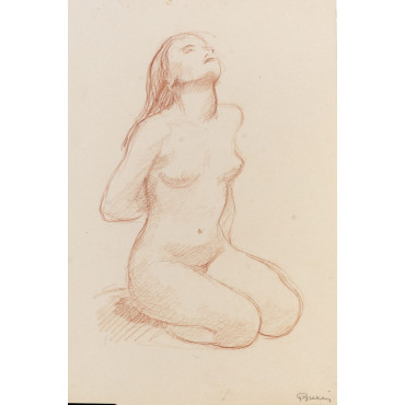 Femme nu de trois quart face agenouillé