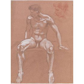 Homme nu de face assis