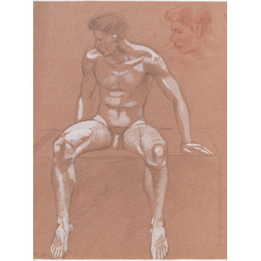 Homme nu de face assis