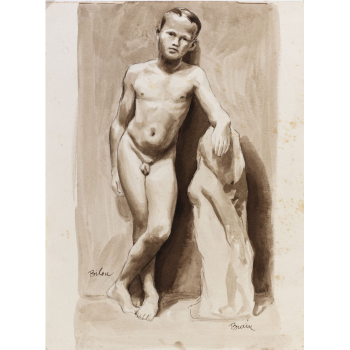 Enfant garçon nu de face debout