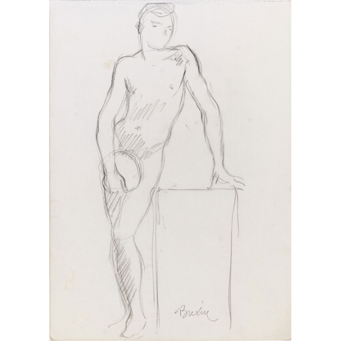 Homme nu de Face debout discobole