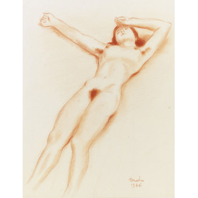 Femme nu de face allongé