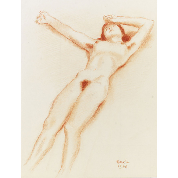 Femme nu de face allongé