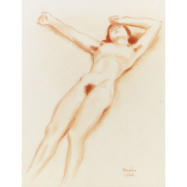 Femme nu de face allongé