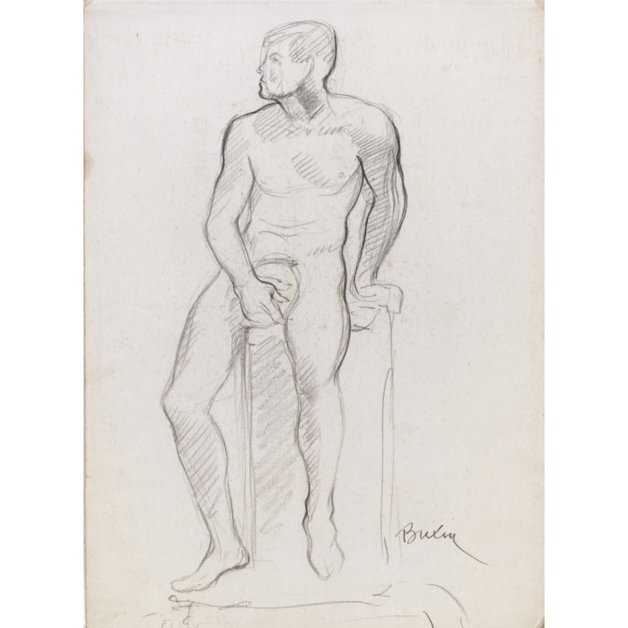 Homme nu de Face assis discobole