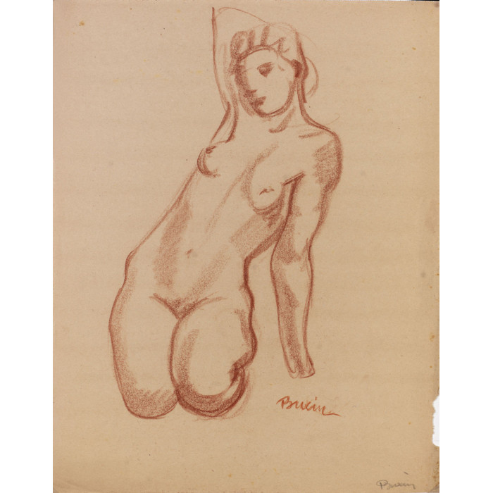 Femme nu de face agenouillé