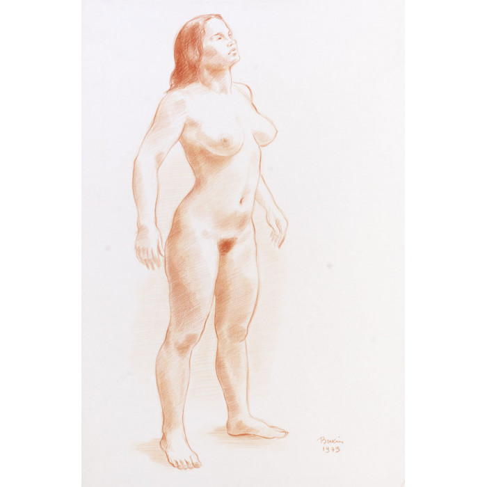 Femme nu de trois quart face debout