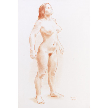 Femme nu de trois quart face debout