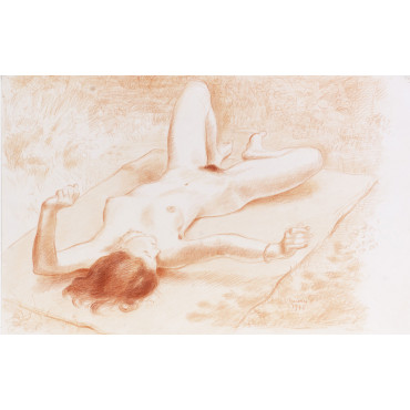 Femme nu couché paysage