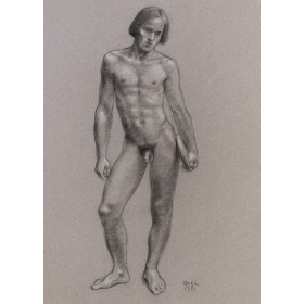 Homme nu de Face debout discobole