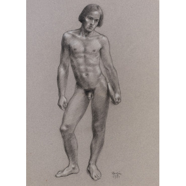 Homme nu de Face debout discobole