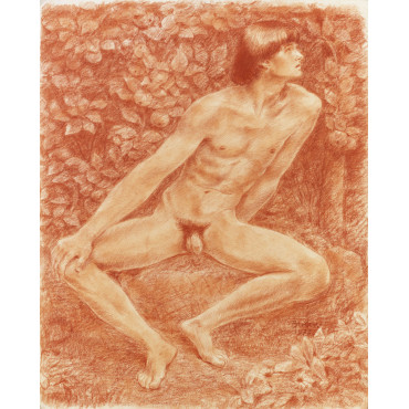 Homme nu de Face assis paysage