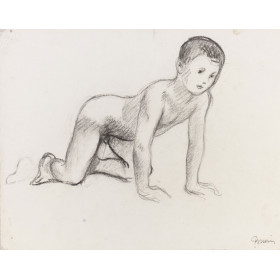 Enfant garçon nu à quatre pattes