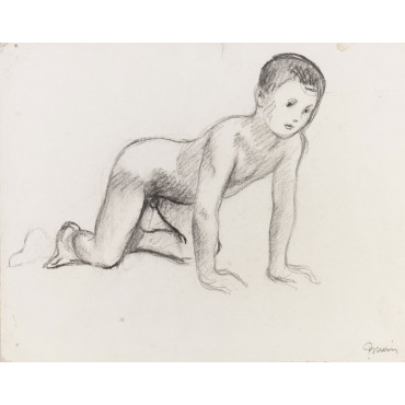 Enfant garçon nu à quatre pattes