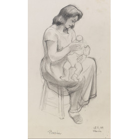 Femme habillé assis donnant le biberon