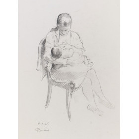 Femme assis habillé allaitant son enfant