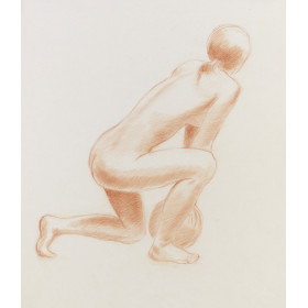 Femme accroupie tenant un ballon