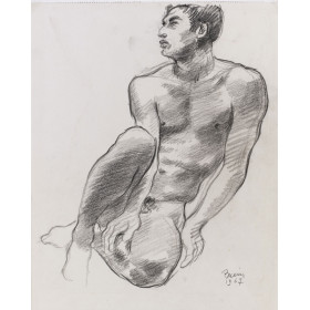 Homme nu assis de face