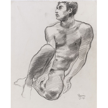 Homme nu assis de face