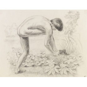 Adolescent garçon nu étang paysage