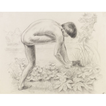 Adolescent garçon nu étang paysage