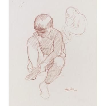 Garçon enfilant sa chaussette