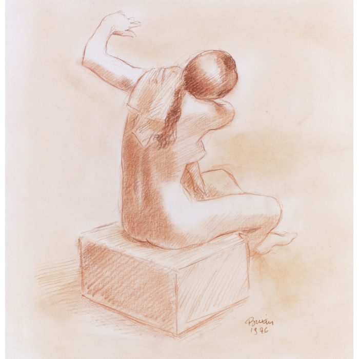 Femme nu de dos assis s'essuyant le dos